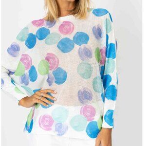 NWT Look Mode Batwing Sweater New Polka Dot Print In Aqua